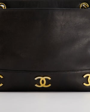 Chanel Vintage Black Small Tote Bag in Lambskin Leather with Gold CC Logos