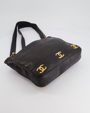 Chanel Vintage Black Small Tote Bag in Lambskin Leather with Gold CC Logos