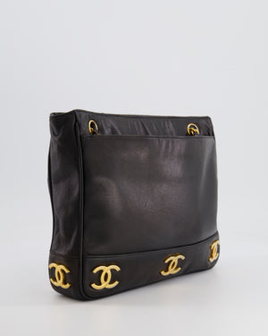 Chanel Vintage Black Small Tote Bag in Lambskin Leather with Gold CC Logos