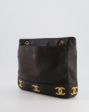 Chanel Vintage Black Small Tote Bag in Lambskin Leather with Gold CC Logos