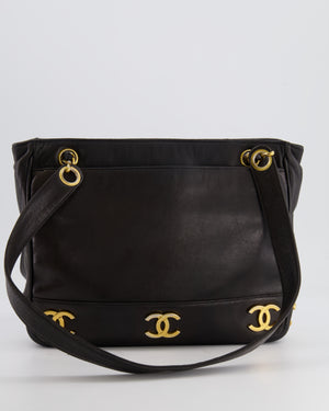 Chanel Vintage Black Small Tote Bag in Lambskin Leather with Gold CC Logos