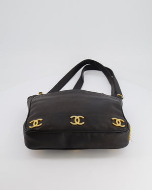 Chanel Vintage Black Small Tote Bag in Lambskin Leather with Gold CC Logos