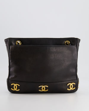 Chanel Vintage Black Small Tote Bag in Lambskin Leather with Gold CC Logos