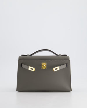 Hermès Kelly Pochette Bag in Gris Meyer Swift Leather with Gold Hardware