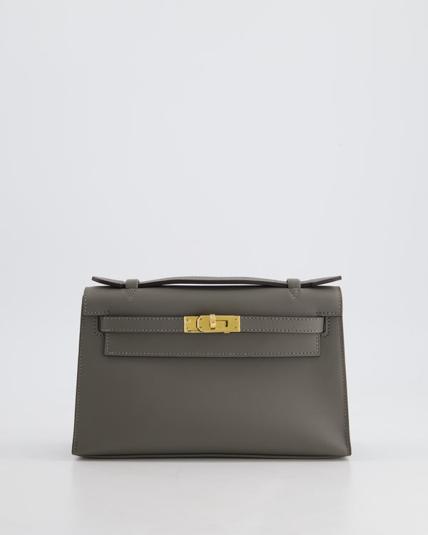 Hermès Kelly Pochette Bag in Gris Meyer Swift Leather with Gold Hardware