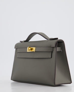 Hermès Kelly Pochette Bag in Gris Meyer Swift Leather with Gold Hardware