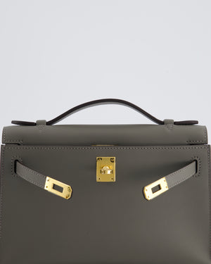 Hermès Kelly Pochette Bag in Gris Meyer Swift Leather with Gold Hardware