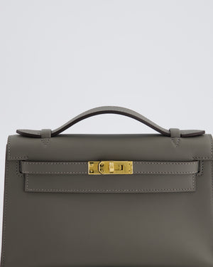 Hermès Kelly Pochette Bag in Gris Meyer Swift Leather with Gold Hardware