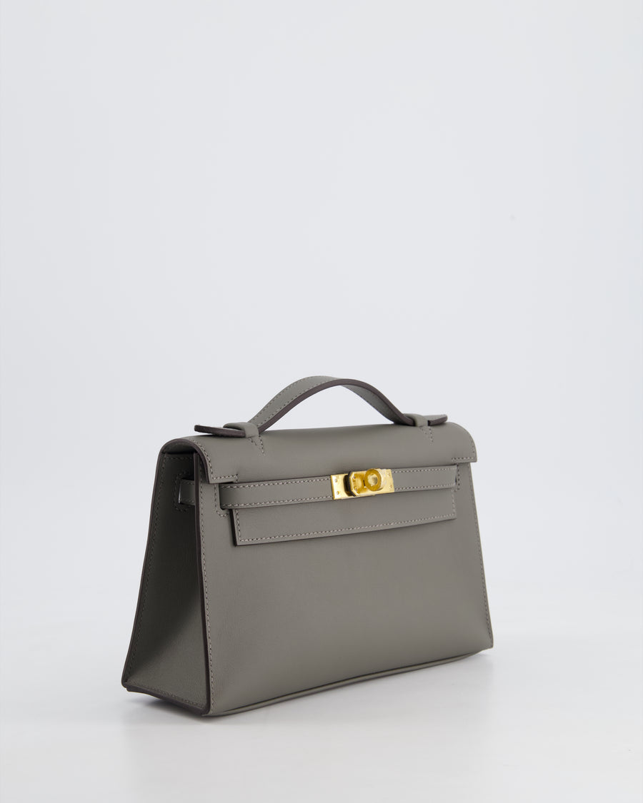 Hermès Kelly Pochette Bag in Gris Meyer Swift Leather with Gold Hardware