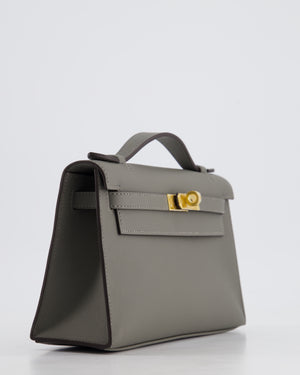 Hermès Kelly Pochette Bag in Gris Meyer Swift Leather with Gold Hardware