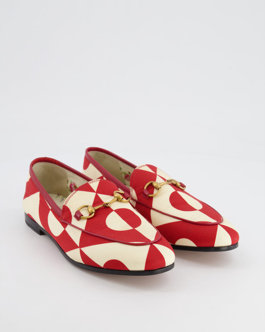 Gucci Red and Cream Gucci Garden Jordaan Abstract Loafers with with Gold Horsebit Detail Size EU 36