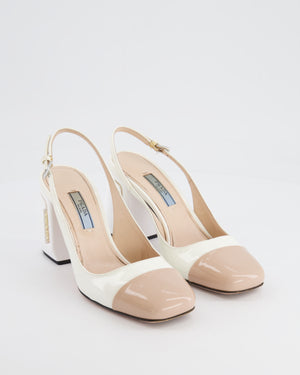 Prada White and Beige Slingback Patent Leather Heels Size EU 36