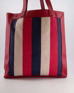 Gucci Red, Navy and White Sylvie Baiadera Striped Leather and Canvas Tote Bag with Logo Detail