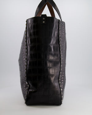 Valentino Black and Brown Reversible Crocodile Studded Tote Bag with Tone-on-Tone-Finish Hardware