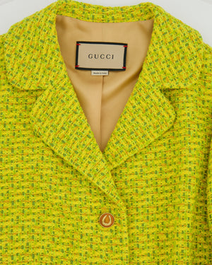 Gucci Yellow Tweed Long-Sleeve Jacket and Mini Skirt Set with Horseshoe Button Details Size IT 42/44 (UK 10/12)