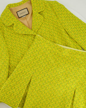 Gucci Yellow Tweed Long-Sleeve Jacket and Mini Skirt Set with Horseshoe Button Details Size IT 42/44 (UK 10/12)