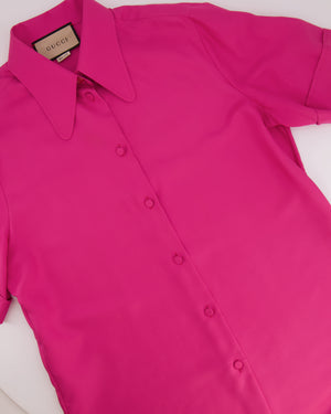 Gucci Hot Pink Silk Short-Sleeve Shirt and Midi Skirt Set Size IT 44 (UK 12)