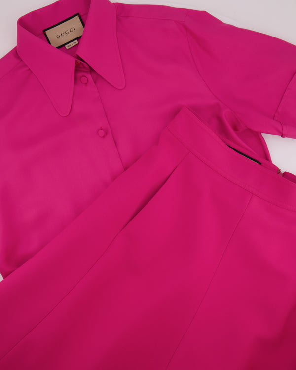 Gucci Hot Pink Silk Short-Sleeve Shirt and Midi Skirt Set Size IT 44 (UK 12)