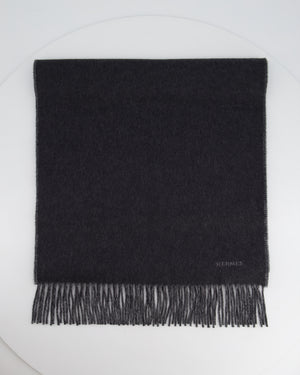 Hermès Dark Grey Two Tone Cashmere Scarf with Stitched Logo Size 160cm x 40cm