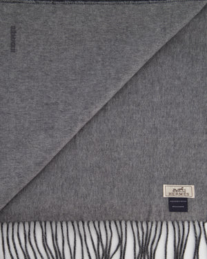 Hermès Dark Grey Two Tone Cashmere Scarf with Stitched Logo Size 160cm x 40cm