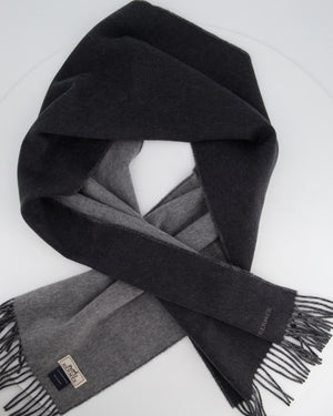 Hermès Dark Grey Two Tone Cashmere Scarf with Stitched Logo Size 160cm x 40cm