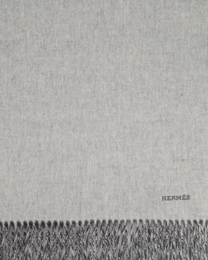 Hermès Grey Two Tone Cashmere Scarf with Stitched Logo Size 160cm x 43cm