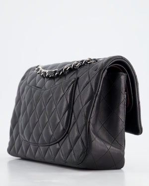 Chanel Black Medium Classic Double Flap Bag in Lambskin Leather with Silver Hardware