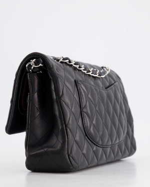 Chanel Black Medium Classic Double Flap Bag in Lambskin Leather with Silver Hardware