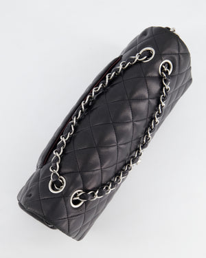 Chanel Black Medium Classic Double Flap Bag in Lambskin Leather with Silver Hardware