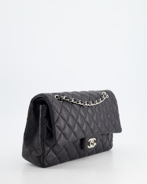 Chanel Black Medium Classic Double Flap Bag in Lambskin Leather with Silver Hardware