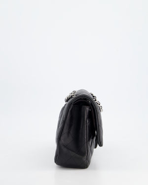 Chanel Black Medium Classic Double Flap Bag in Lambskin Leather with Silver Hardware