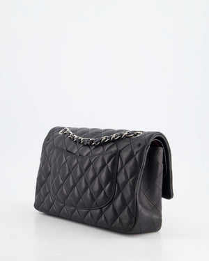 Chanel Black Medium Classic Double Flap Bag in Lambskin Leather with Silver Hardware