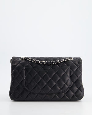 Chanel Black Medium Classic Double Flap Bag in Lambskin Leather with Silver Hardware