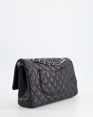 Chanel Black Medium Classic Double Flap Bag in Lambskin Leather with Silver Hardware