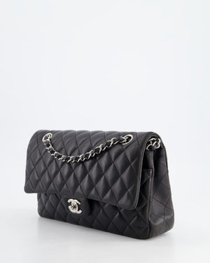 Chanel Black Medium Classic Double Flap Bag in Lambskin Leather with Silver Hardware