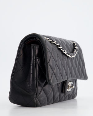 Chanel Black Medium Classic Double Flap Bag in Lambskin Leather with Silver Hardware