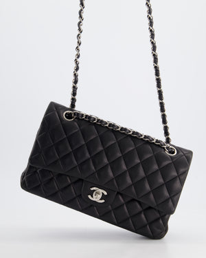 Chanel Black Medium Classic Double Flap Bag in Lambskin Leather with Silver Hardware