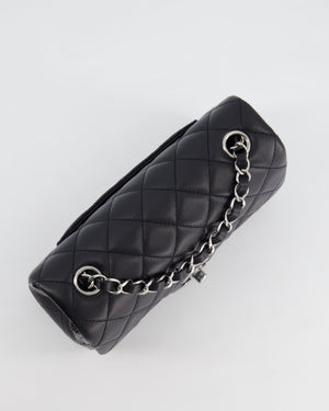 *HOT* Chanel Black Lambskin Single Flap Bag with Silver Hardware