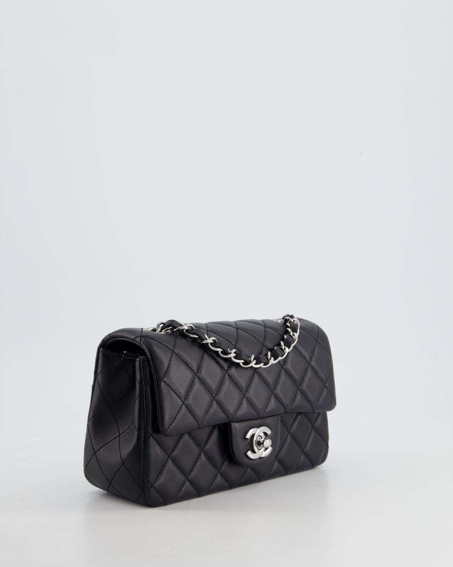 *HOT* Chanel Black Lambskin Single Flap Bag with Silver Hardware