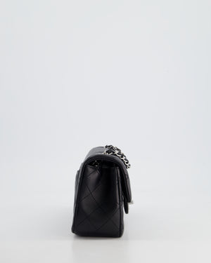 *HOT* Chanel Black Lambskin Single Flap Bag with Silver Hardware