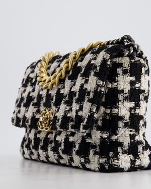 Chanel 19 Black & White Ribbon Houndstooth Tweed Flap Bag