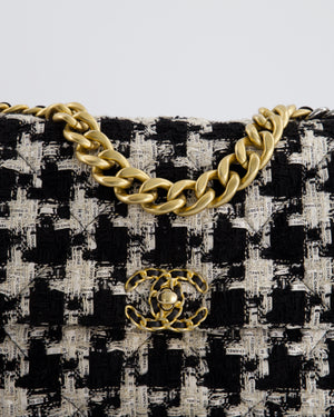 Chanel 19 Black & White Ribbon Houndstooth Tweed Flap Bag