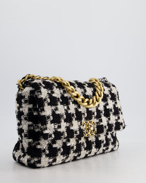 Chanel 19 Black & White Ribbon Houndstooth Tweed Flap Bag