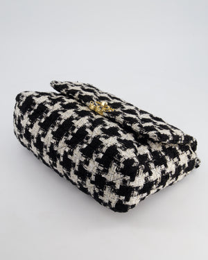 Chanel 19 Black & White Ribbon Houndstooth Tweed Flap Bag