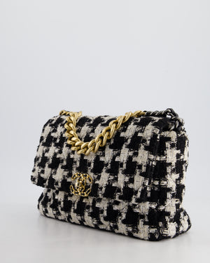 Chanel 19 Black & White Ribbon Houndstooth Tweed Flap Bag