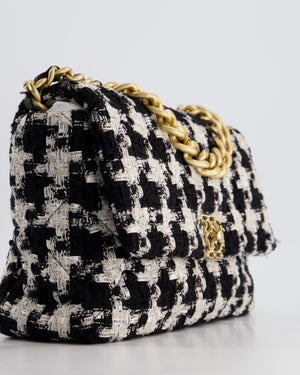 Chanel 19 Black & White Ribbon Houndstooth Tweed Flap Bag