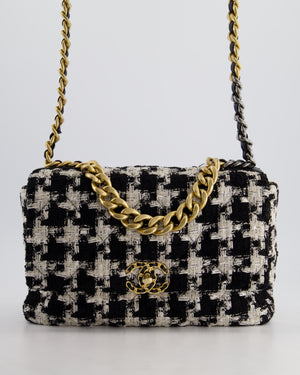 Chanel 19 Black & White Ribbon Houndstooth Tweed Flap Bag