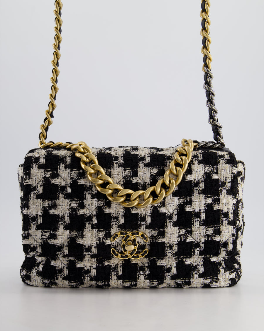 Chanel 19 Black & White Ribbon Houndstooth Tweed Flap Bag