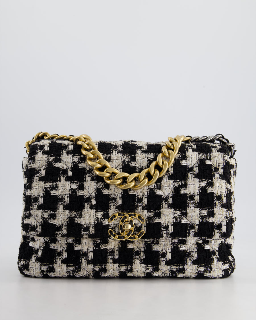 Chanel 19 Black & White Ribbon Houndstooth Tweed Flap Bag