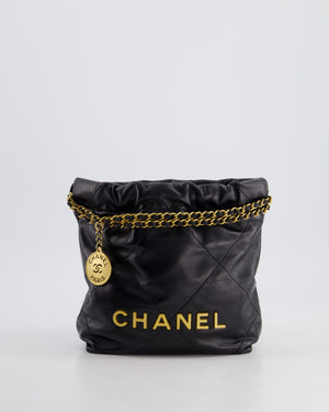 Chanel 22 Small Hobo Bag in Black Shiny Lambskin with Brushed Gold Hardware